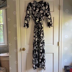 Zara black and white floral shirt dress size L